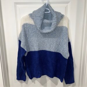 new w/tag MOON & MADISON turtle neck knit pullover sweater SZ L navy/blue/white